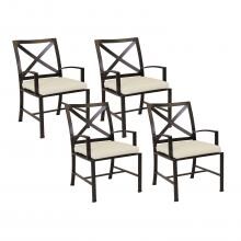 La Jolla 4 Piece Aluminum Patio Dining Arm Chair Set W/ Sunbrella Canvas Flax Cushions By Sunset West image