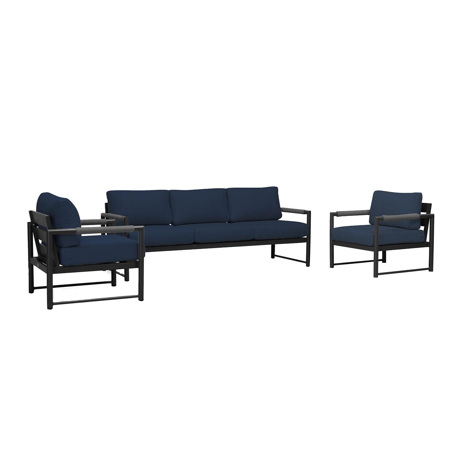 Lakeview AVEBAY-BK-CO-SET141-IN Avenue Bay Black/Carbon 3 Pc Sofa Club Chair Set - Spectrum Indigo - Angled - White Background thumbnail