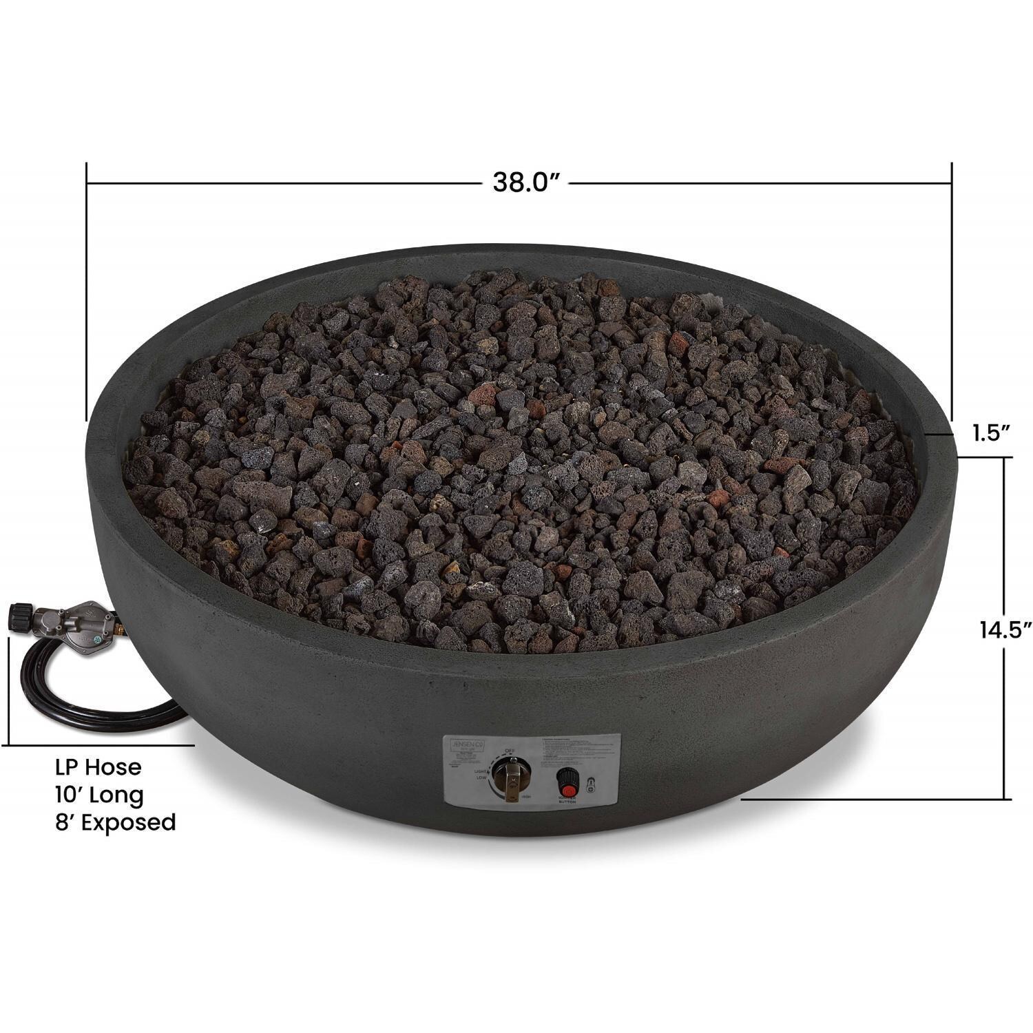 Grand Lake 522LP-CBN 38 Inch Round Concrete Propane Fire Bowl in Gray by BBQGuys Signature - Dimensions - Diagram thumbnail