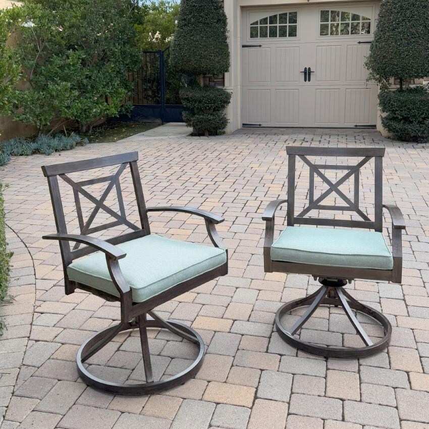 Atlantis Aluminum Swivel Rocker Set of 2 w/ Spa Cushions in Walnut By Darlee - Lifestyle thumbnail