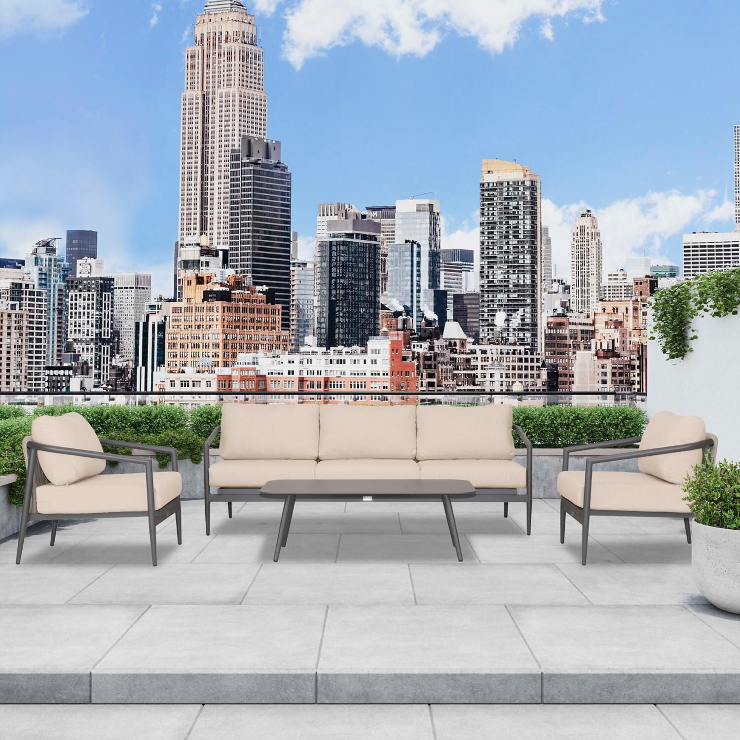 Midnight Cove 4 Pc Aluminum Seating Set w/ Sofa in Slate/Canvas Flax by Lakeview Outdoor Designs