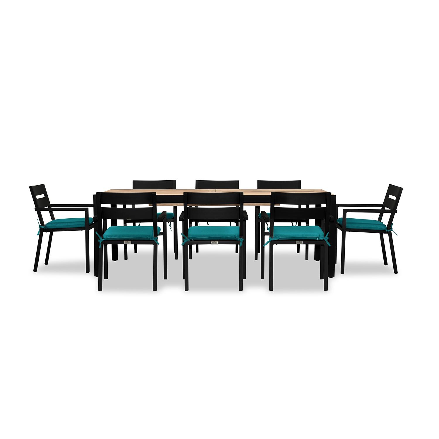 Calm Bay Communal 9 Pc Reclaimed Teak Extendable Dining Set in Black/Spectrum Peacock by Lakeview - White Background 2 thumbnail
