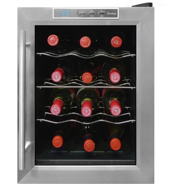 VinoTemp 12 Bottle Thermoelectric Wine Cooler - Glass Door / Black Cabinet - VT-12TEDS