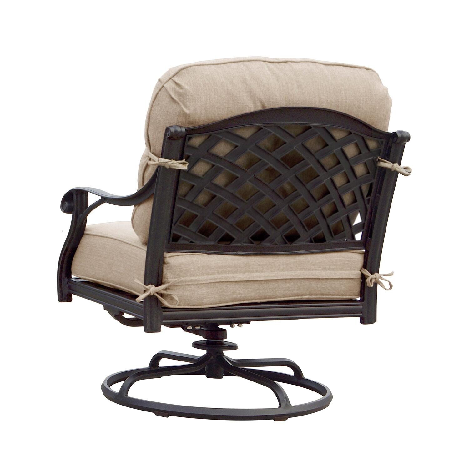 Darlee Nassau 4-Piece Patio Propane Fire Pit Sofa Conversation Set (with 2 Swivel Rocker Club Chairs) with Cushions and 47 Inch Round Fire Pit Chat Table and Fireglass - Chair Black - White Background thumbnail