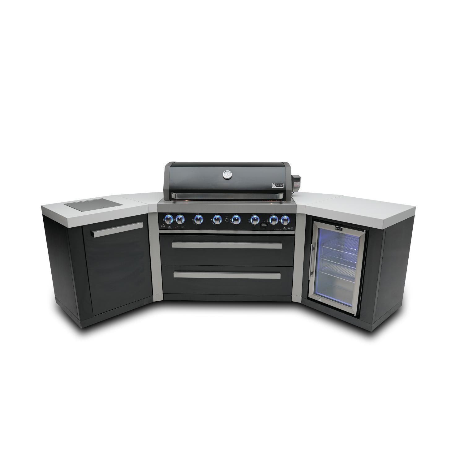 Mont Alpi Black Series 10 Ft U-Shaped Natural Gas Outdoor Kitchen Island w/ Side Burner & Fridge (Ships Propane w/ Conversion Kit) - MAi805-BSS45FC