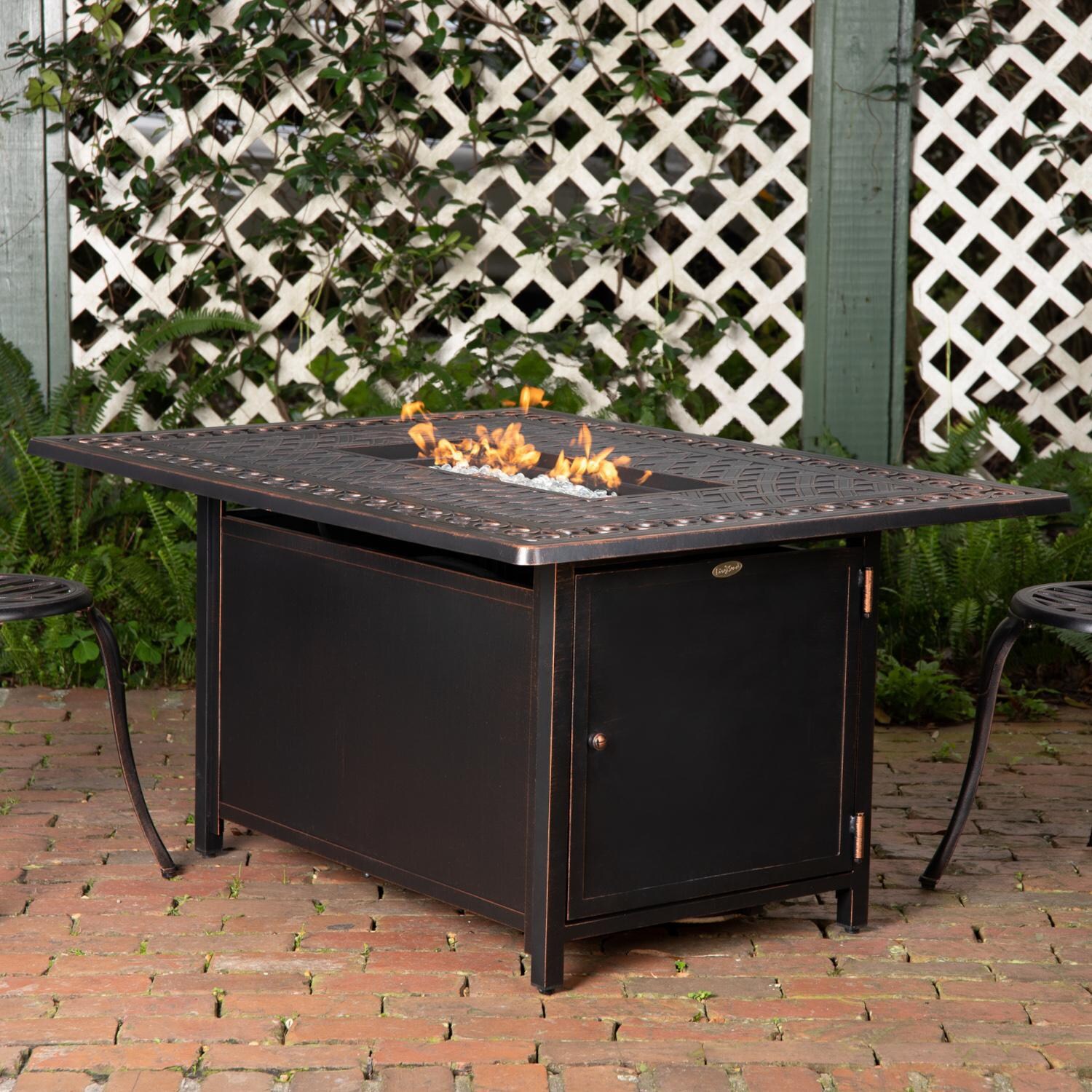 Lion Sands 48 Inch Rectangular Aluminum Natural Gas Fire Pit Table in Antique Bronze by Ultimate Patio (Ships As Propane w/ Natural Gas Conversion Kit)