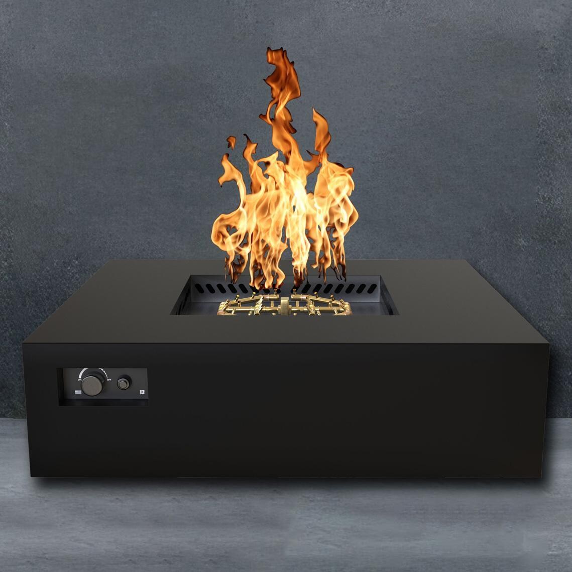 AON 56 Inch Square Powder Coated Steel Natural Gas Fire Pit Table in Black By Warming Trends - Fire - Detail thumbnail