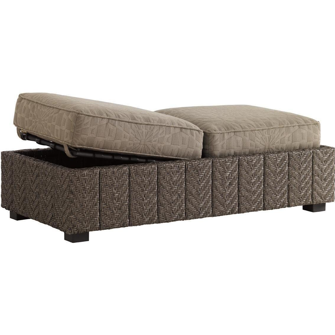 Tommy Bahama 3230-44ST Blue Olive Wicker Patio Storage Ottoman - Side Open thumbnail