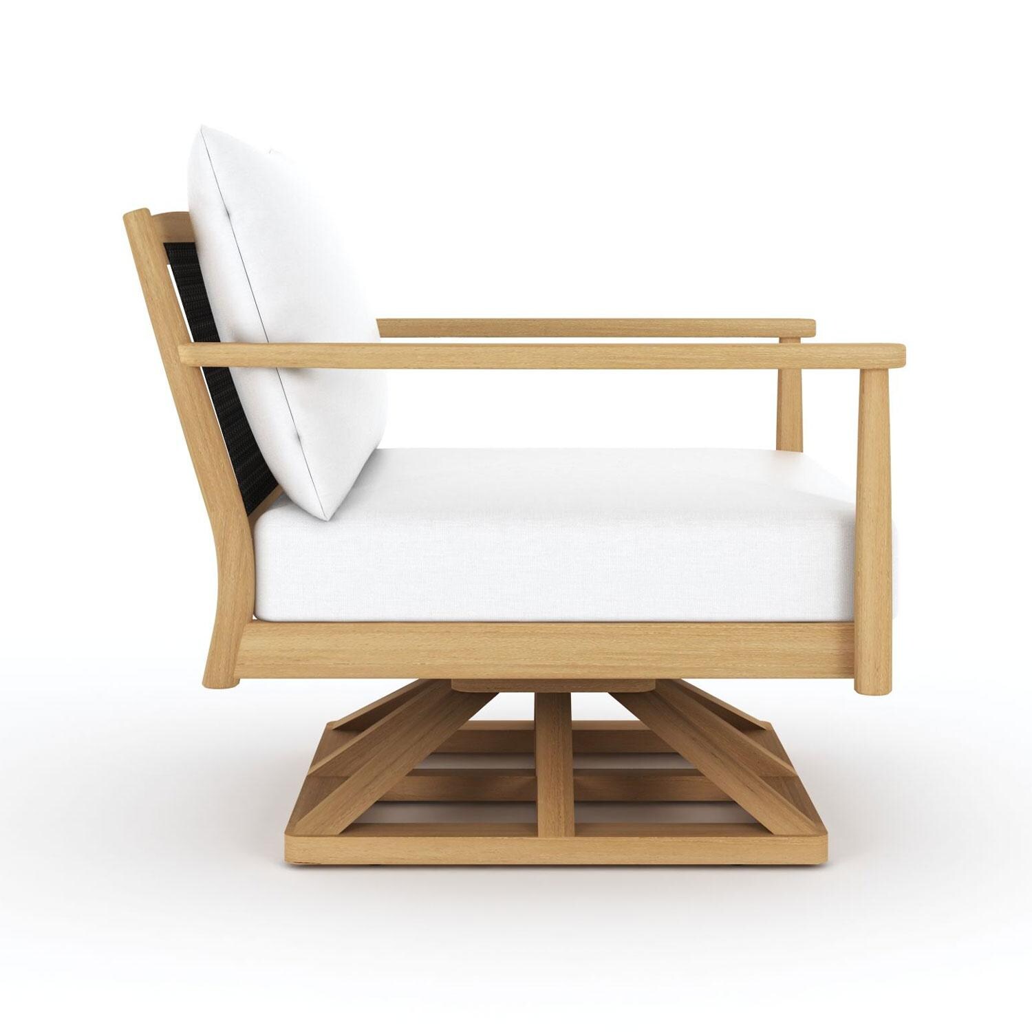 Palma Teak Swivel Club Chair W/ White Cushions by Royal Teak Collection - Side View - White Background thumbnail