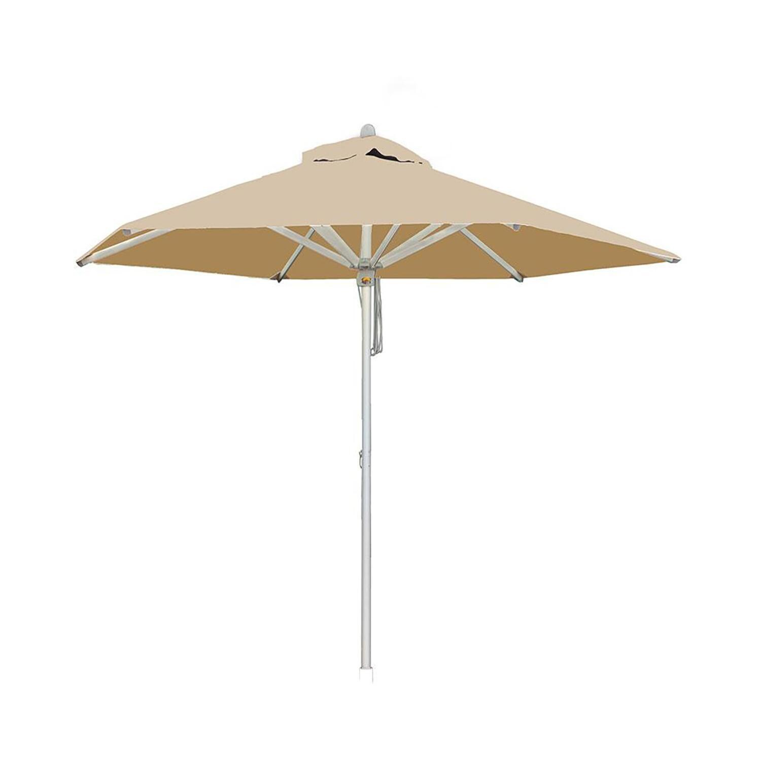 Bambrella 9 Ft. Hexagonal Aluminum Santa Ana Market Umbrella Set w/ 110lb Freestanding Base in Harvest Wheat - White Background thumbnail