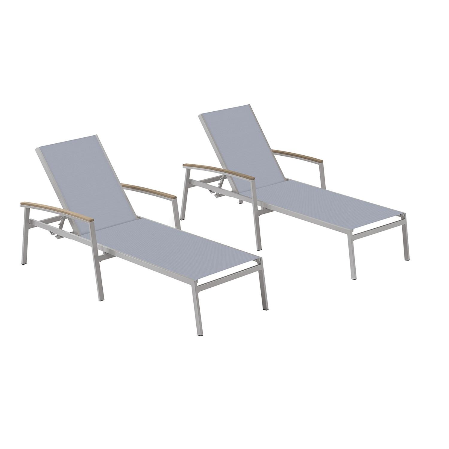 Travira 2 Pc Composite Sling & Aluminum Chaise Lounge W/ Vintage Tekwood Arm Caps in Flint/Slate By Oxford Garden