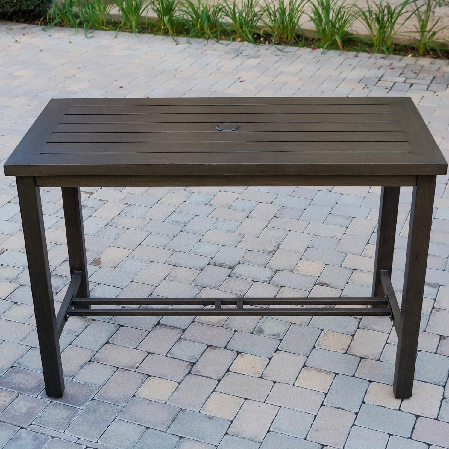 Darlee Brooklyn 5 Piece Patio Counter Height Bar Set W/ 58 X 28-Inch Rectangular Serving Table & Sesame Cushions - Table Only thumbnail