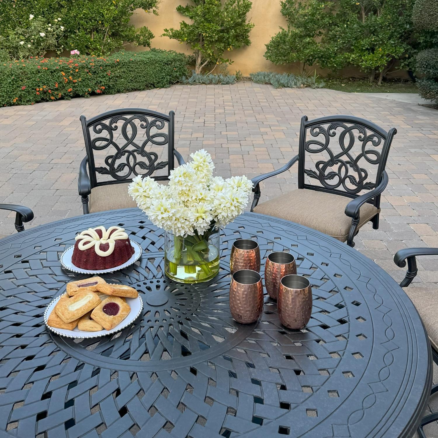 Santa Monica 7 Pc Cast Aluminum Dining Set in Antique Bronze By