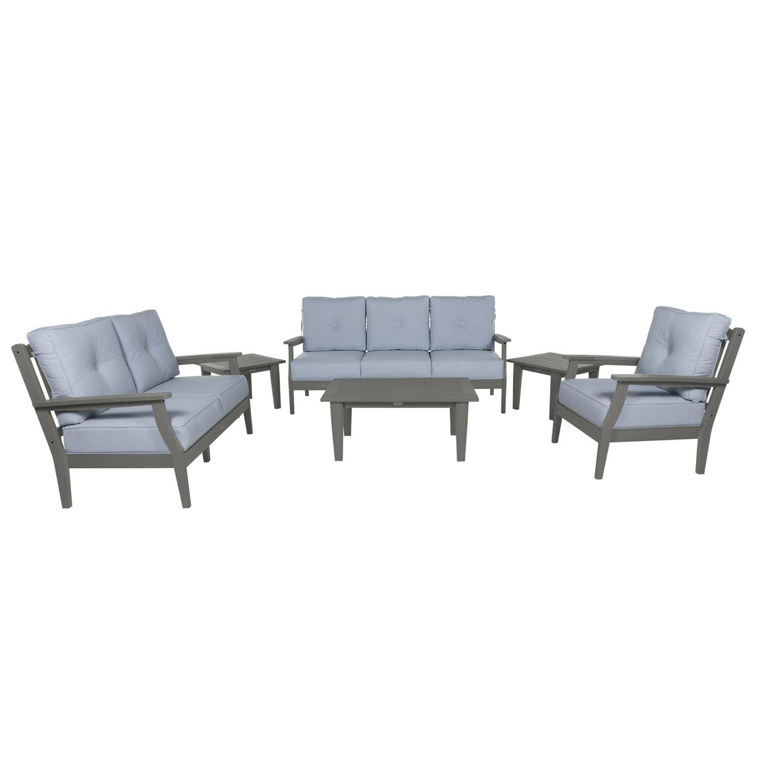 Blushing Bay 6 Pc Recycled Plastic Grand Seating Set in Bliss Dew/Coastal Teak by Lakeview Outdoor Designs - Front View - White Background thumbnail
