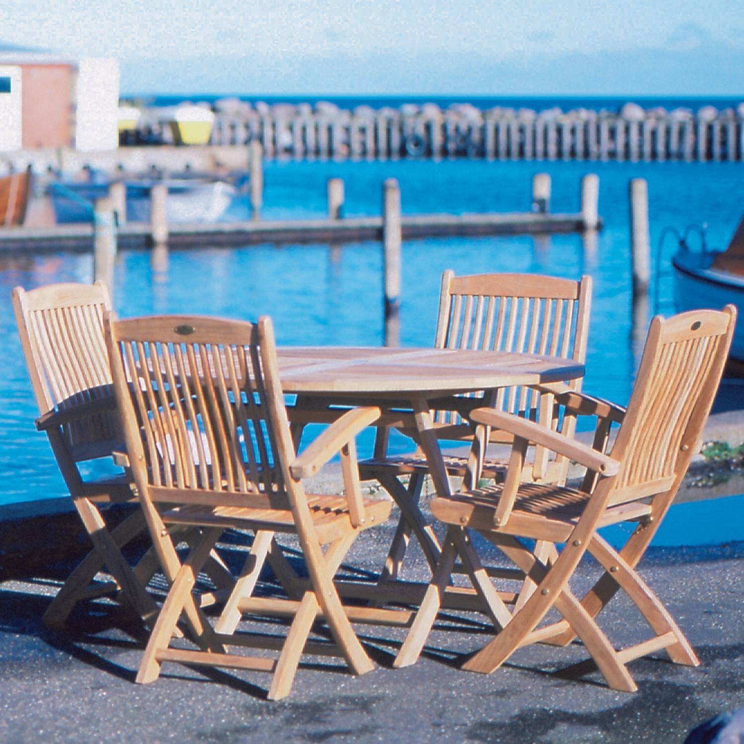 Sailor 5 Piece Teak Patio Dining Set W/ 47 Inch Round Folding Table By Royal Teak Collection