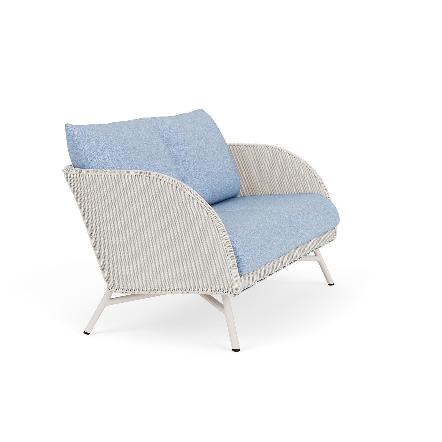 Lloyd Flanders Essence Loveseat W/Demo Skyway Fabric - Antique White Finish - Angled thumbnail