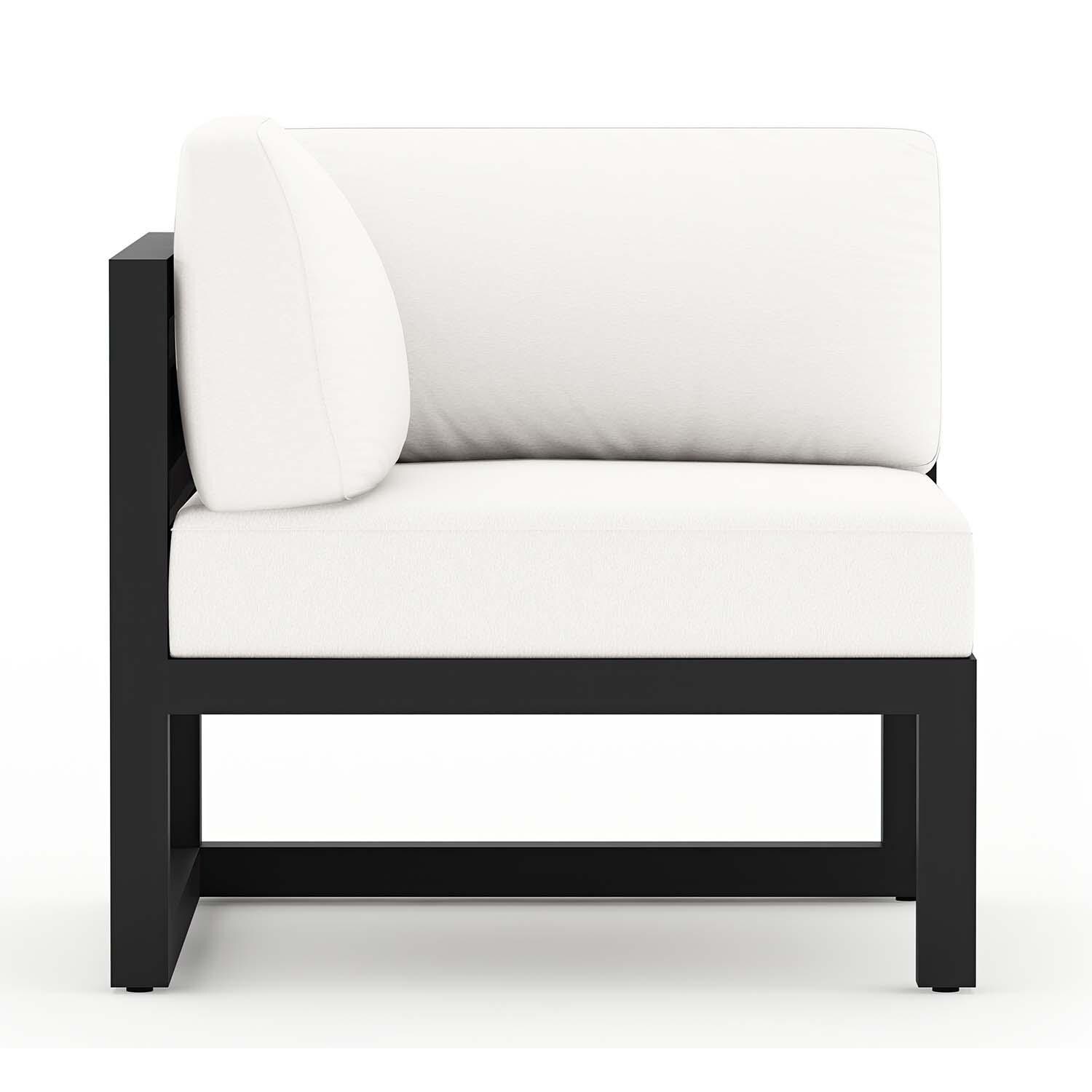 Misty Cove 6 Pc Aluminum Sectional Seating Set w/ Swivel Chairs in Black/Canvas Natural by Lakeview Outdoor Designs - Corner Chair- White Background thumbnail