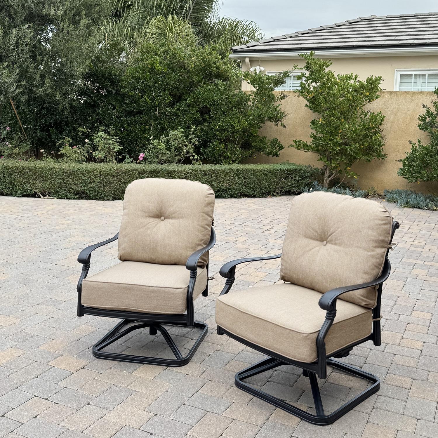 Darlee Santa Monica Cast Aluminum 2 Pc Set Swivel Rocker Club Chair Set in Antique Bronze/Beige Canvas by - B/DL2056-3-2
