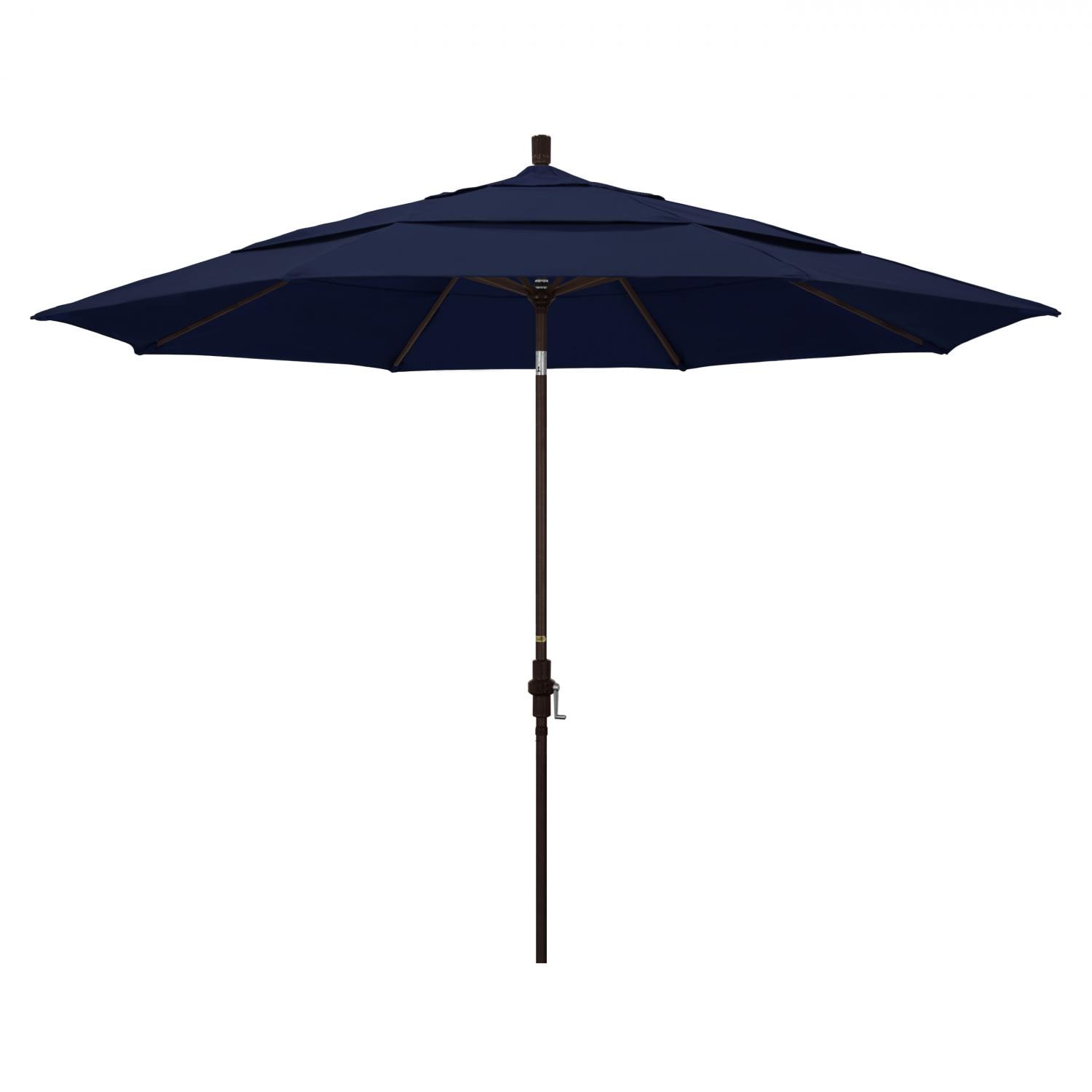 California Umbrella 11 Ft Octagonal Aluminum Collar Tilt Patio Umbrella W/ Crank Lift & Aluminum Ribs - Bronze Frame / Olefin Navy Blue Canopy thumbnail