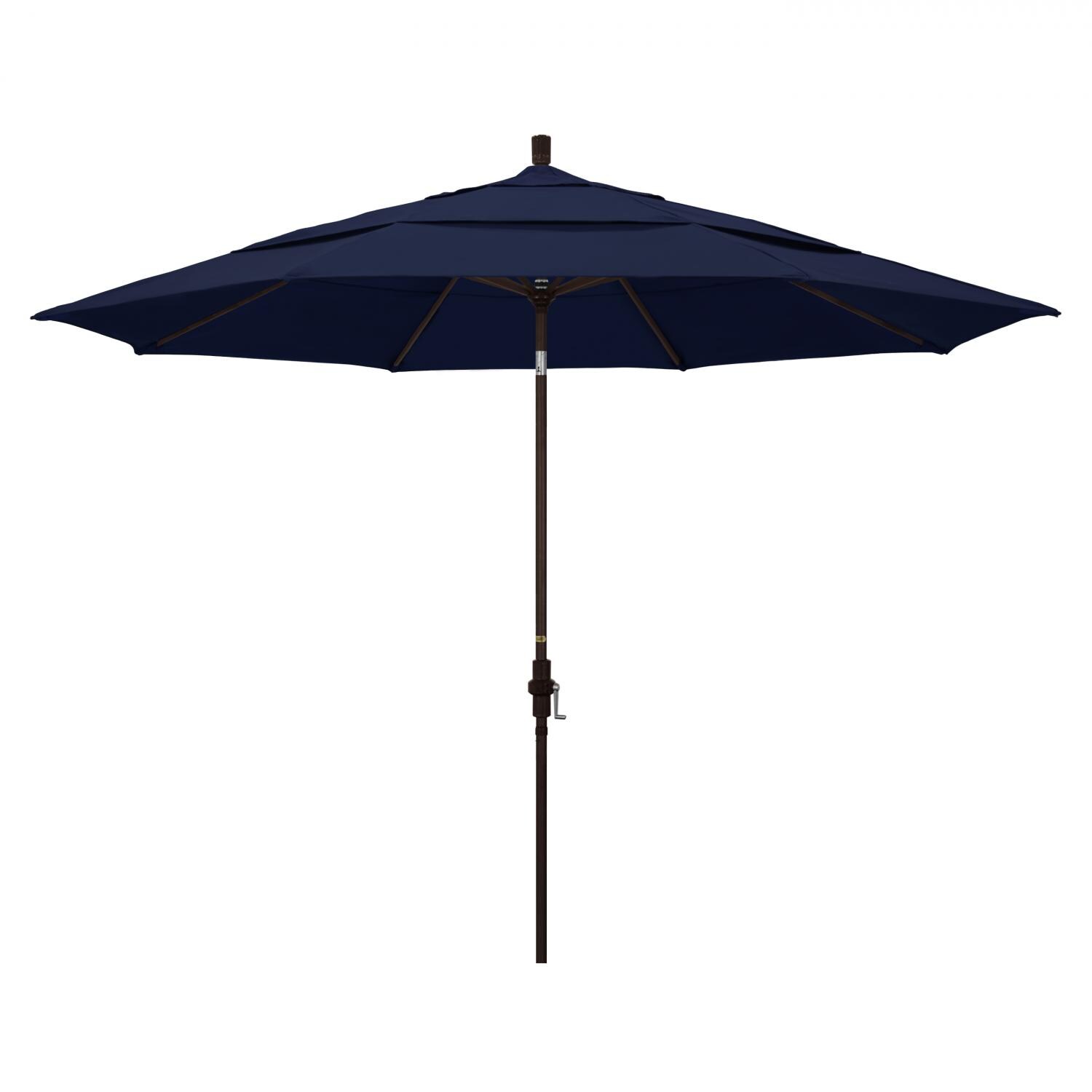 California Umbrella 11 Ft. Octagonal Aluminum Collar Tilt Patio Umbrella W/ Crank Lift & Aluminum Ribs - Bronze Frame / Olefin Navy Blue Canopy
