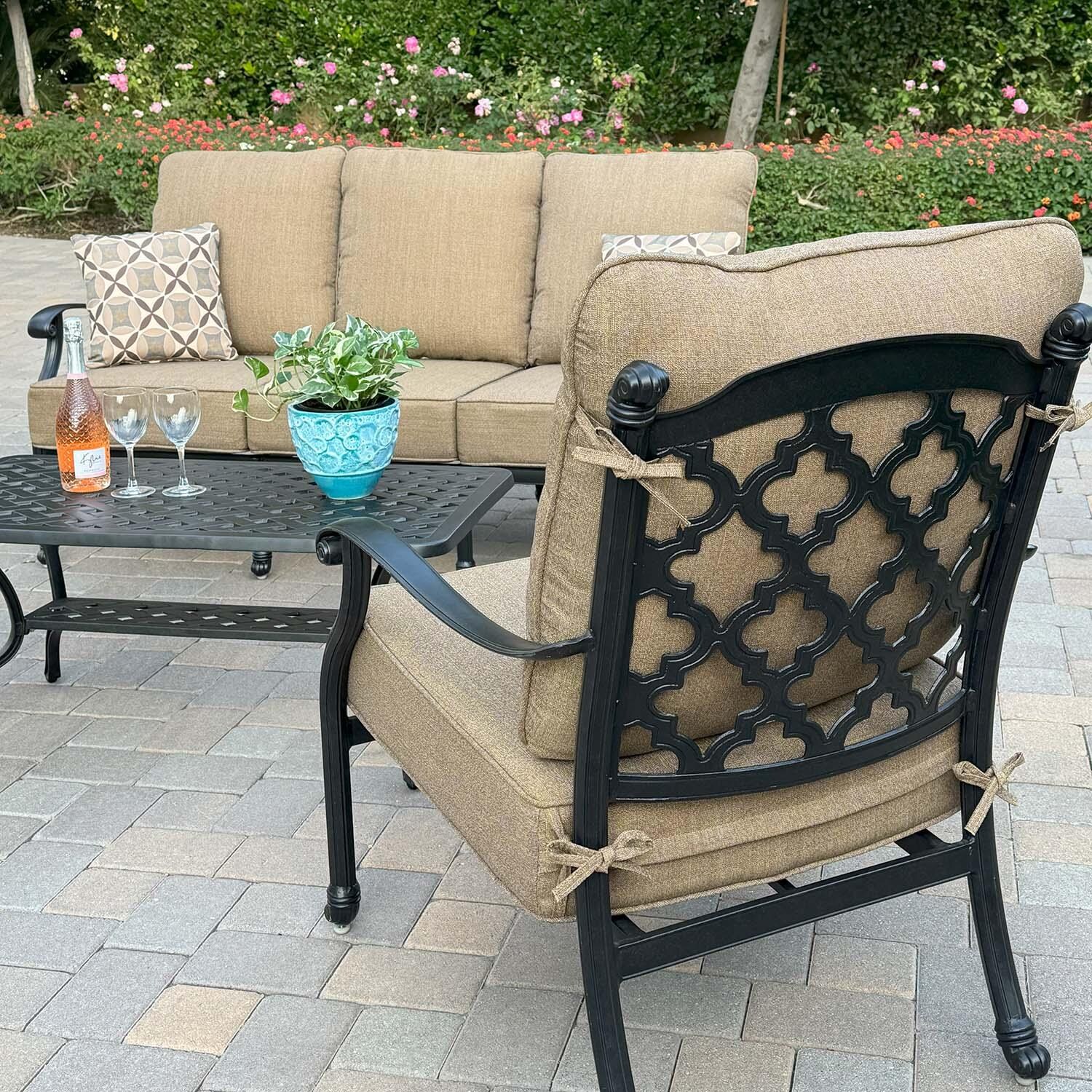 Madison 4 Pc Cast Aluminum Seating Set in Antique Bronze/Sesame by Darlee - Close Up - Detail thumbnail