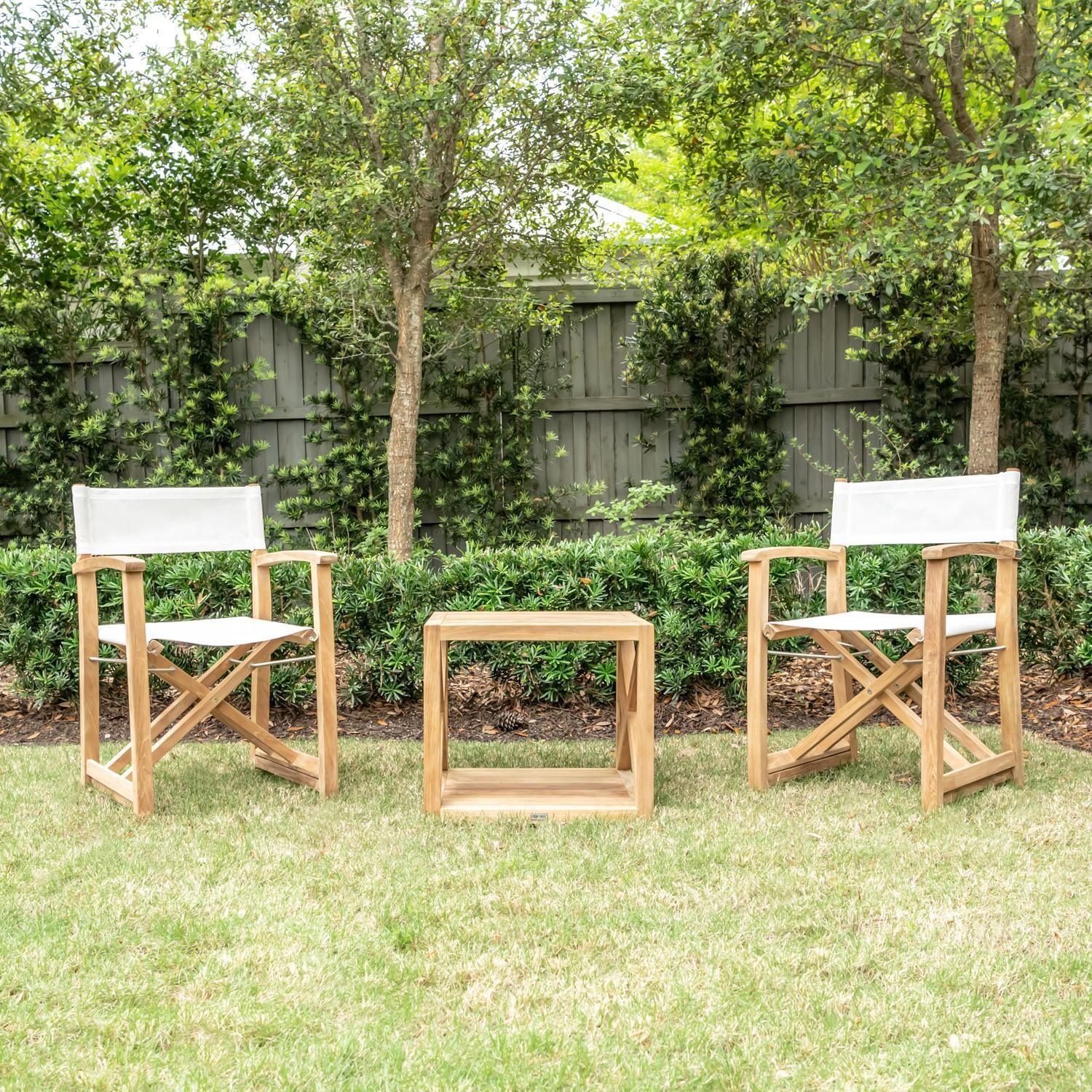 Teak + Table Monday Teak Patio Director Chair W/White Sling - Lifestyle thumbnail