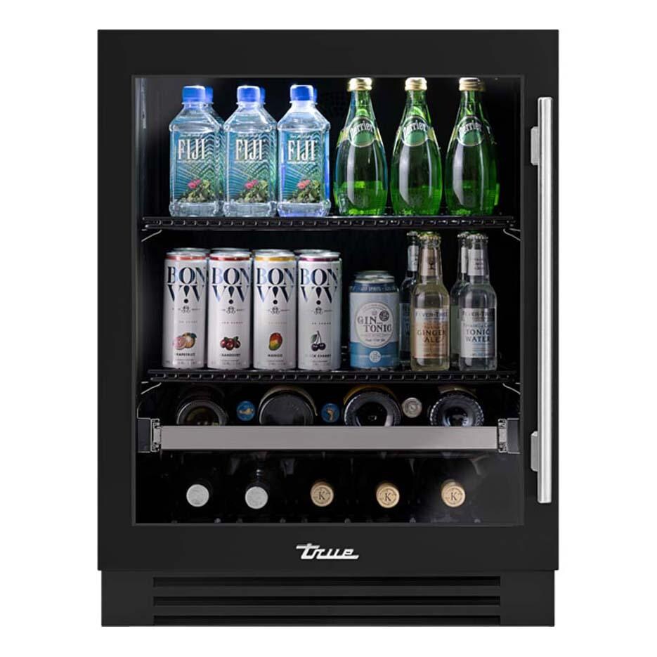 True ADA Height 24 Inch 105 Can 12 Bottle Left Hinge Glass Door Outdoor Beverage Center - Matte Black w/ Stainless Steel Handle - TUBADA-24-LG-A~027-H04