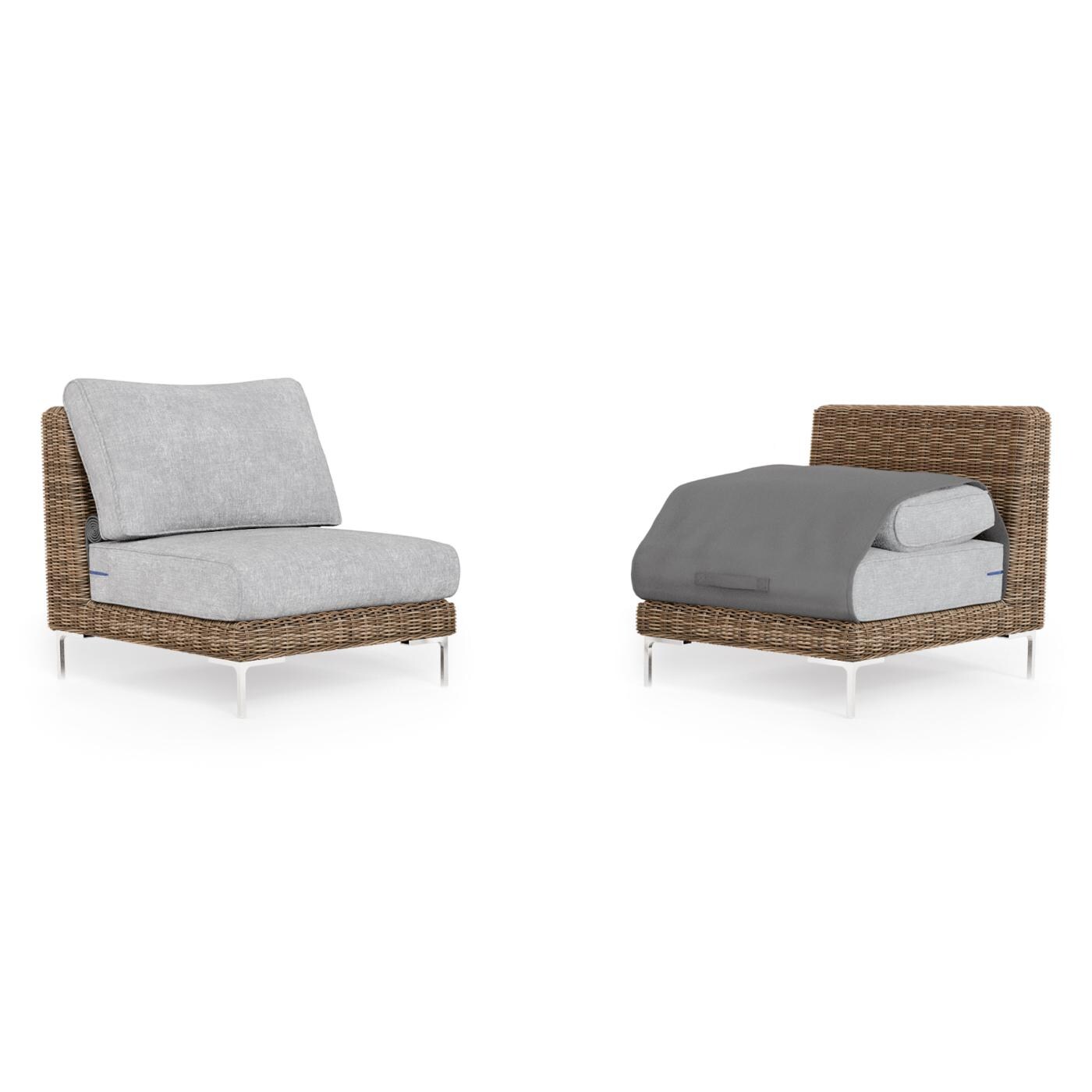Outer Brown Wicker Outdoor Armless Chair Conversation Set W/ OuterShell Cover - Pacific Fog Gray image