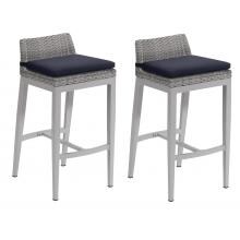 Argento 2 Piece Wicker Patio Bar Stool Set W/ Midnight Blue Cushions By Oxford Garden