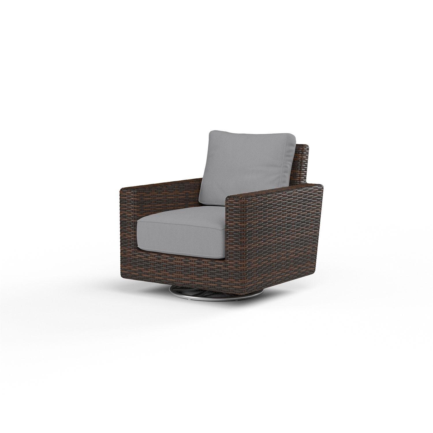 Montecito Wicker Patio Swivel Rocker Club Chair in Canvas Granite w/ Self Welt By Sunset West