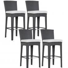 Solana 4 Piece Wicker Patio Bar Stool Set W/ Sunbrella Cast Silver Cushions By Sunset West