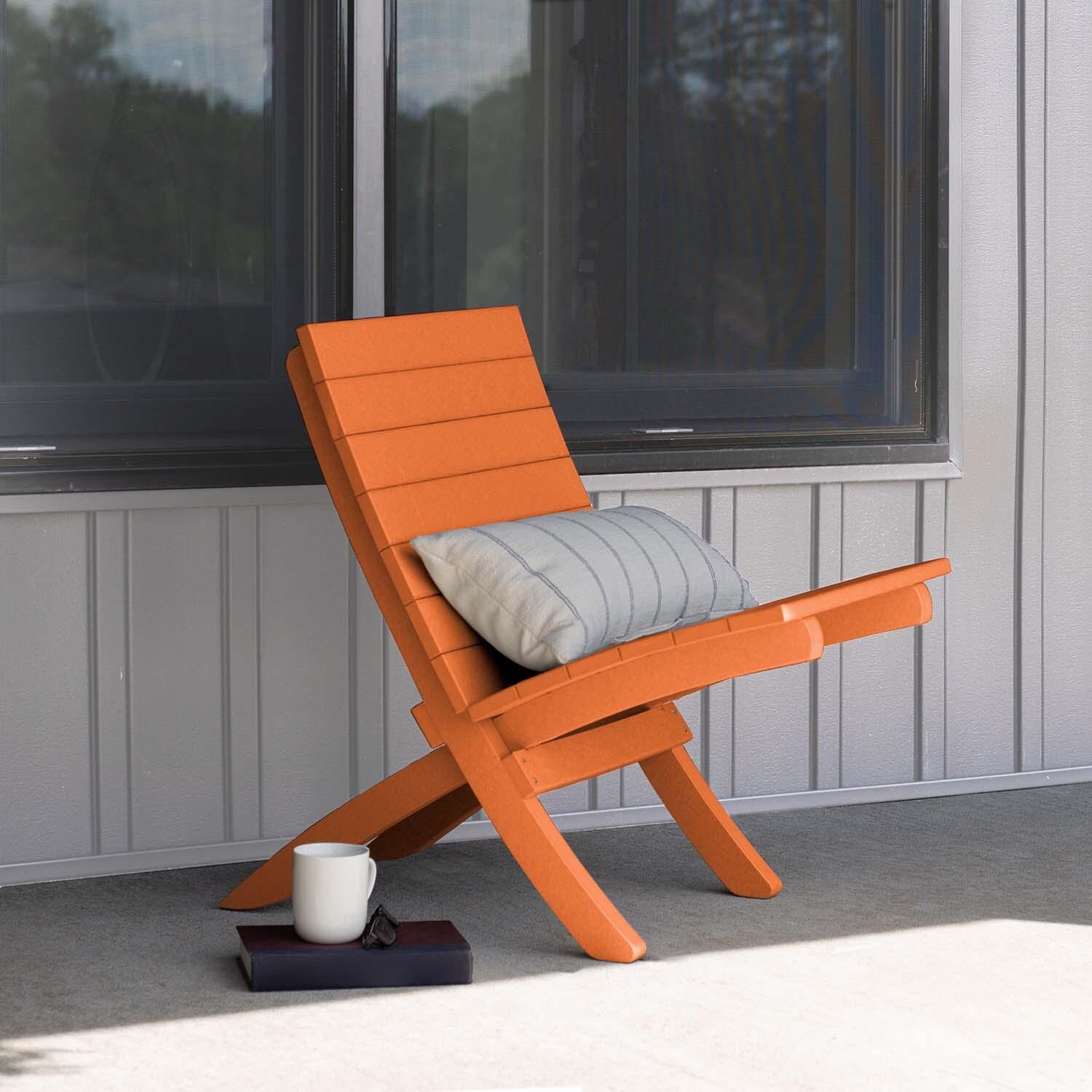 Hazel Cove Recycled Plastic Folding & Stacking Dining Side Chair in Citrus Orange by Lakeview Outdoor Designs - Pillow Not Included - Lifestyle thumbnail