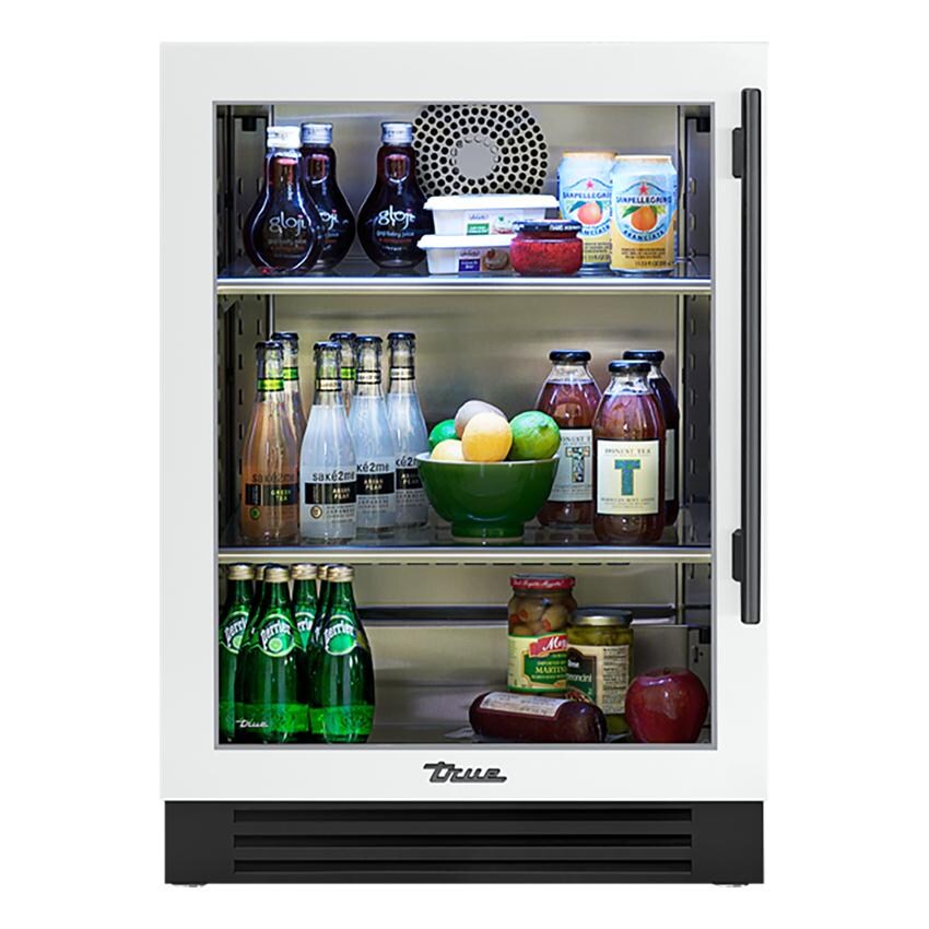 True TUR-24-L-OG-C~DSK-030-H05 24 Inch 5.6 Cu. Ft. Left Hinge Glass Door Outdoor Refrigerator in Matte White w/ Pewter Handles - White Background thumbnail