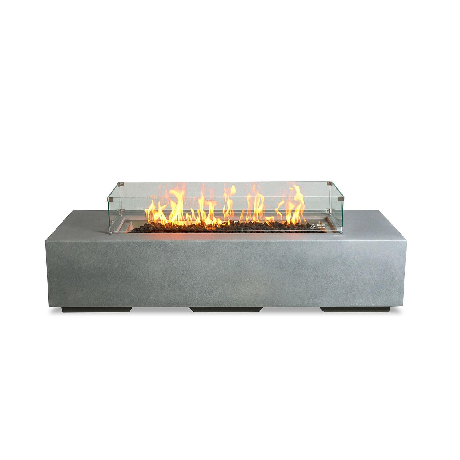 Glenwood 72-in Rectangular Concrete Natural Gas Fire Pit in Natural Gray by Lakeview Outdoor Designs - Glass Wind Guard - On - White Background thumbnail