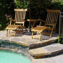 Anderson Teak Royal Teak 2-Person Steamer Patio Lounge Set With Round Folding Table