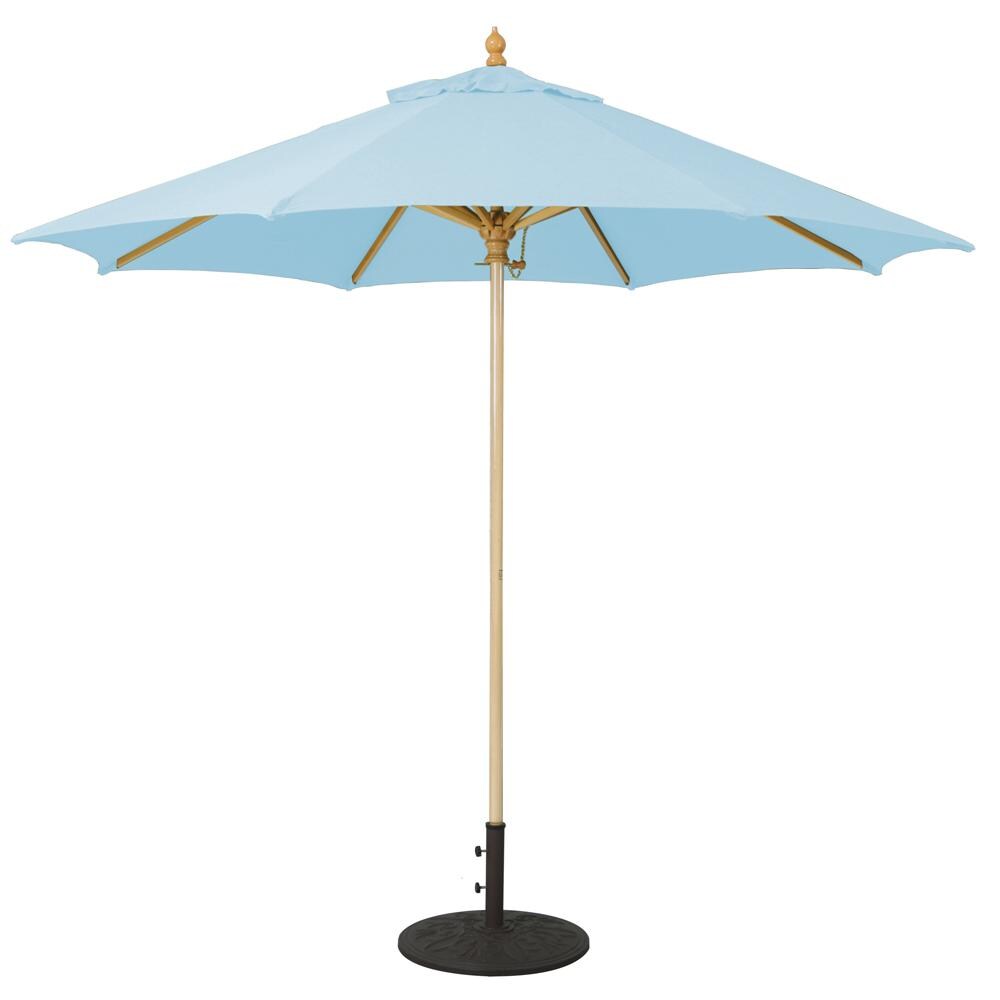 Galtech 9 Ft. Commercial Octagonal Hardwood Patio Market Umbrella W/ Push Lift - Light Wood W/ Sunbrella Canvas Air Blue Canopy