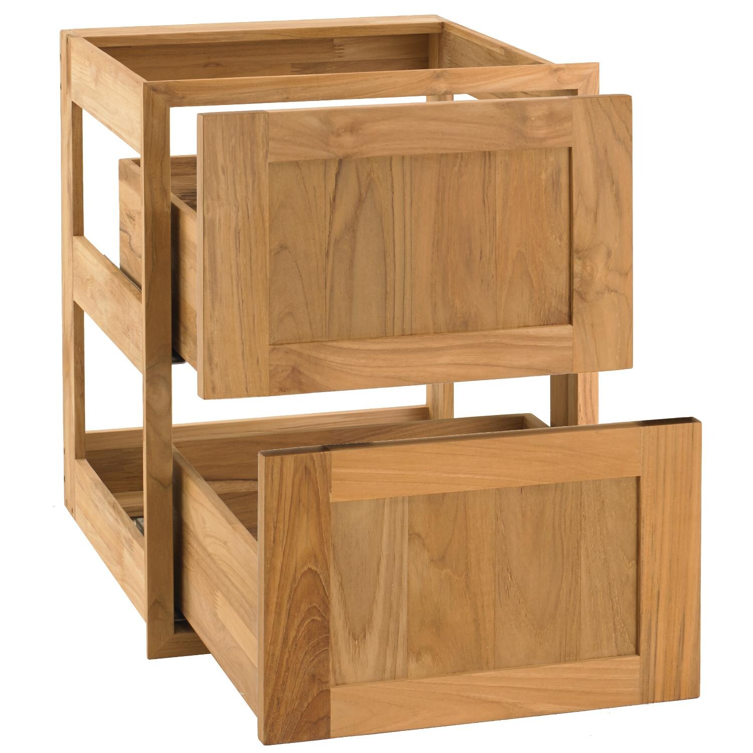 Pacific Teak UD2V-18S | Shaker 18-inch Teak Wood Double Access Drawer - Open thumbnail