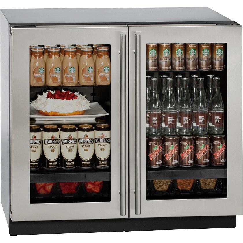 U-Line 3000 Series 36-Inch 6.9 Cu. Ft. Built-In Dual Zone Compact Refrigerator With Glass Doors - Stainless Steel - U-3036RRGLS-00B