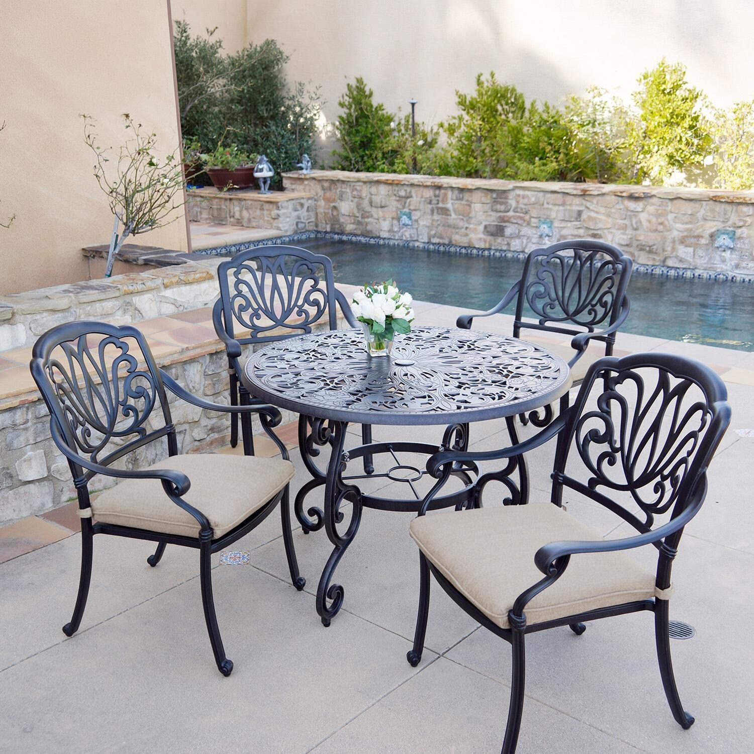 Darlee Elisabeth 5-Pc Dining Set w/ 42-Inch Round Table in Antique Bronze/Beige - Full Set - Lifestyle thumbnail