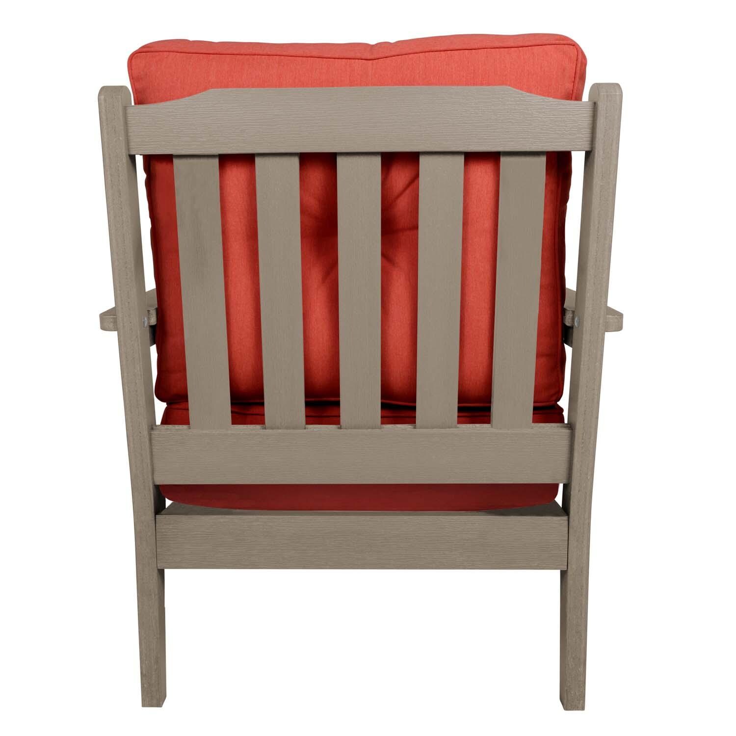 Blushing Bay 5 Pc Recycled Plastic Seating Set in Canvas Persimmon/Woodland Brown by Lakeview Outdoor Designs - Chair Back View - White Background thumbnail