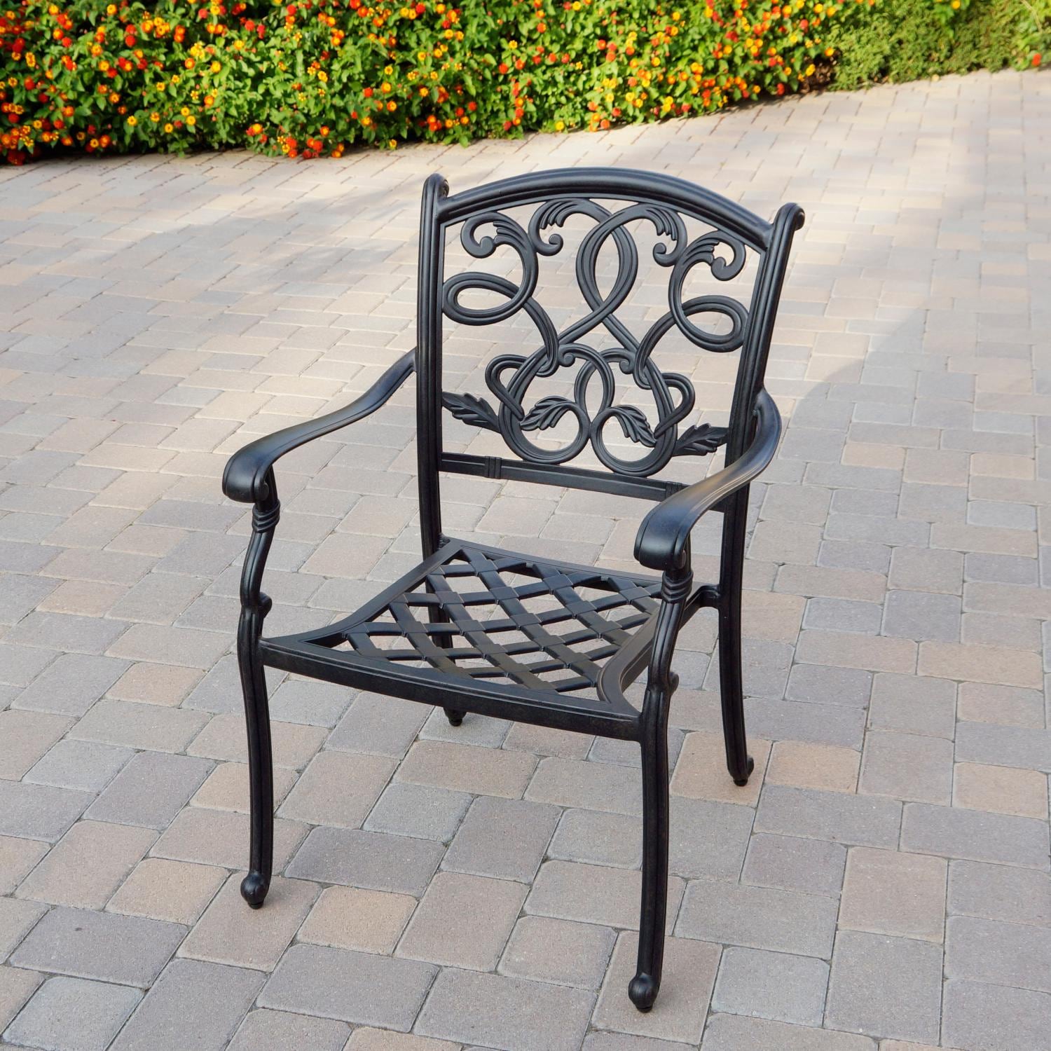 Darlee DL2052-7PC-60GD Santa Monica 7 Piece Cast Aluminum Patio Fire Pit Dining Set W/ 60 Inch Round Table & Sesame Cushions - Dining Arm Chair Frame