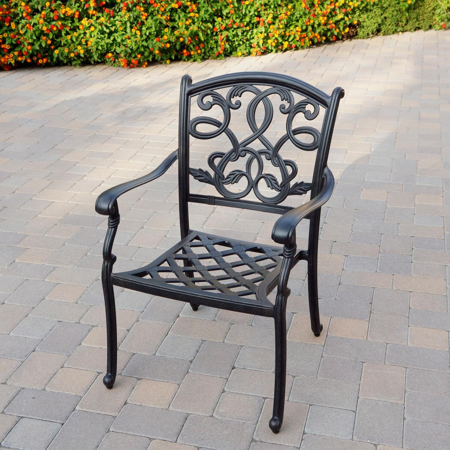 Darlee DL2052-7PC-60GD Santa Monica 7 Piece Cast Aluminum Patio Fire Pit Dining Set W/ 60 Inch Round Table & Sesame Cushions - Dining Arm Chair Frame