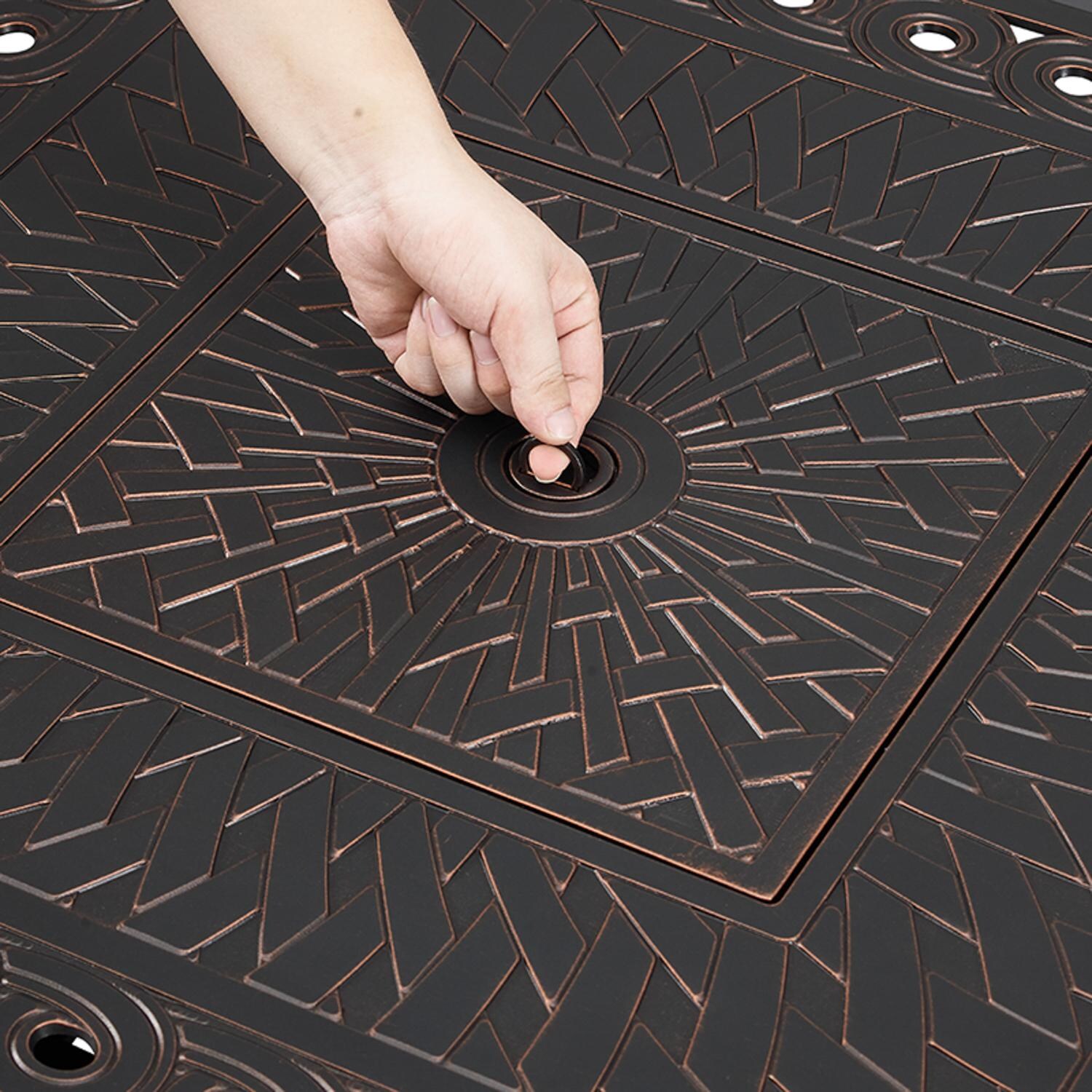 Ultimate Patio SC63694 Palm Way 32-Inch Square Aluminum Propane Fire Pit Table - Cover Handle thumbnail