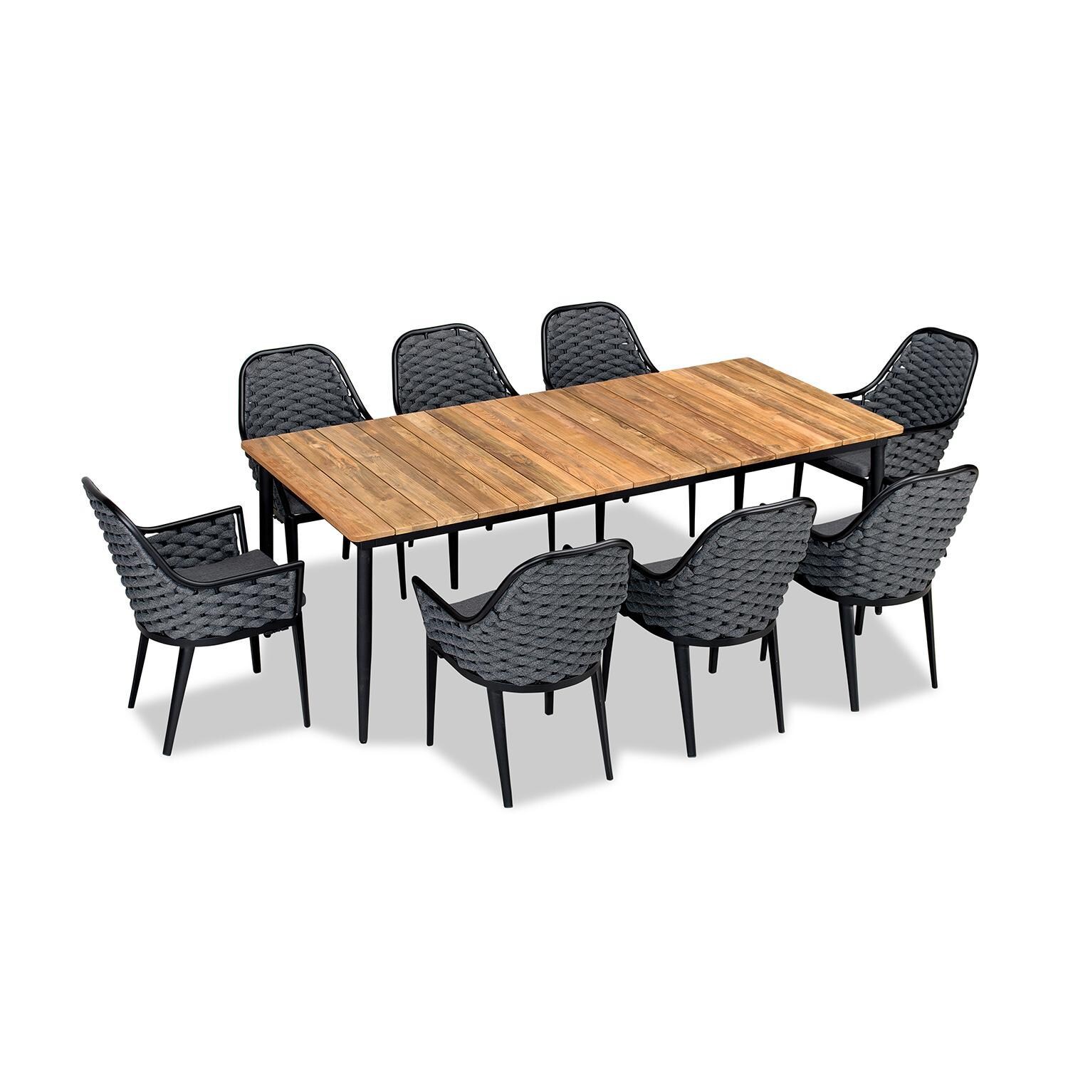 Chloe Bay 8 Seat Reclaimed Teak Patio Dining Set in Black by Lakeview - Top Angle View - White Background thumbnail