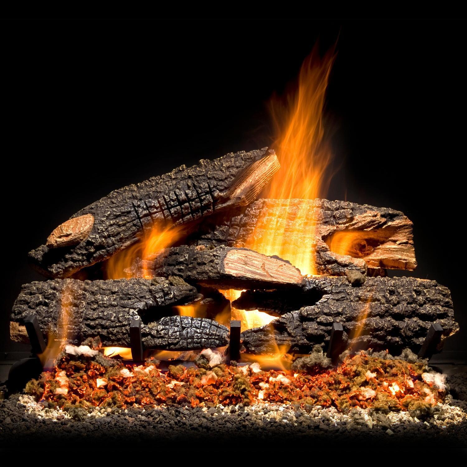 Golden Blount 30-Inch Texas Bonfire Charred Vented Natural Gas Log Set - Match Light