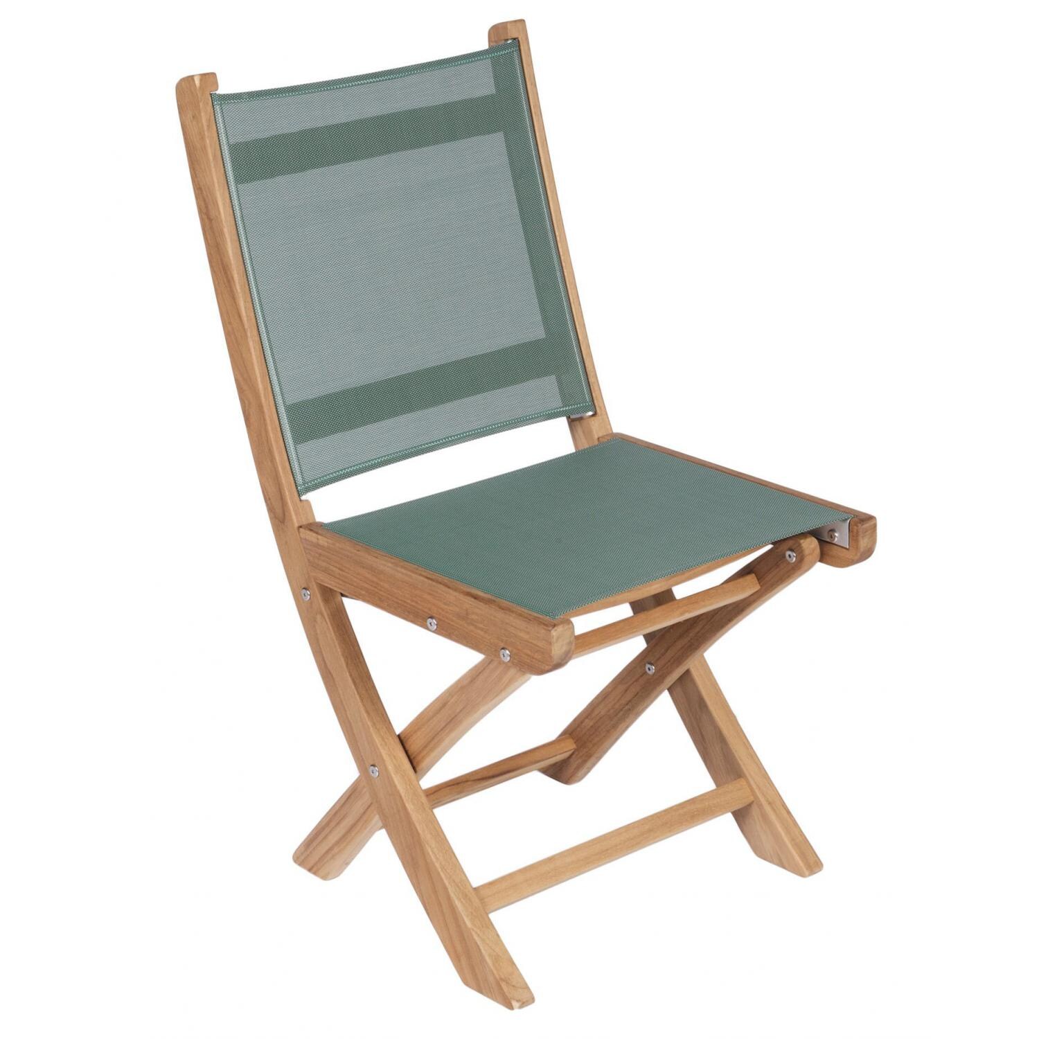 Royal Teak Collection SailMate Folding Teak Patio Dining Side Chair With Moss Sling thumbnail