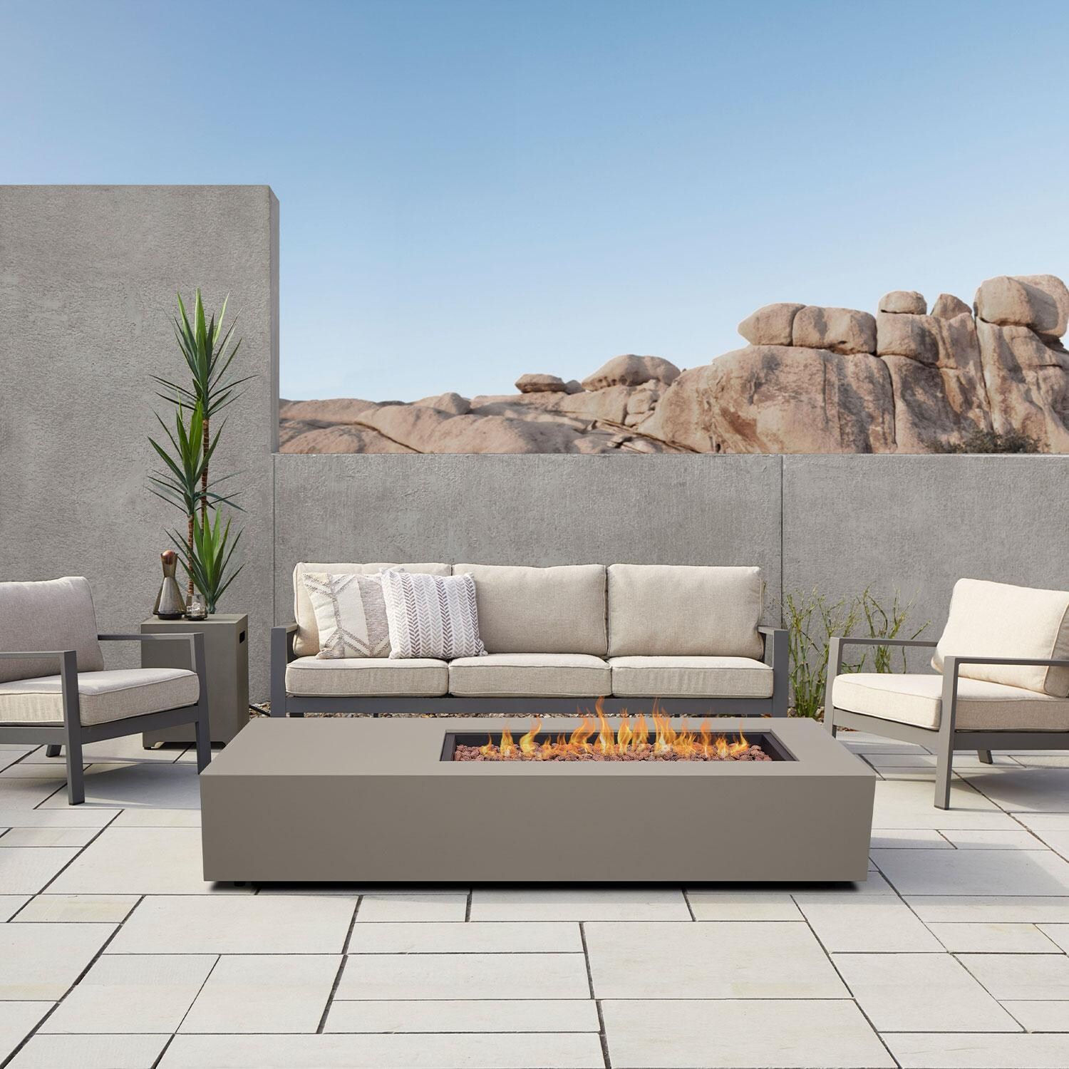 Elysian 5 Pc Steel Fire Pit Seating Set in Mist Gray by Lakeview Outdoor Designs
