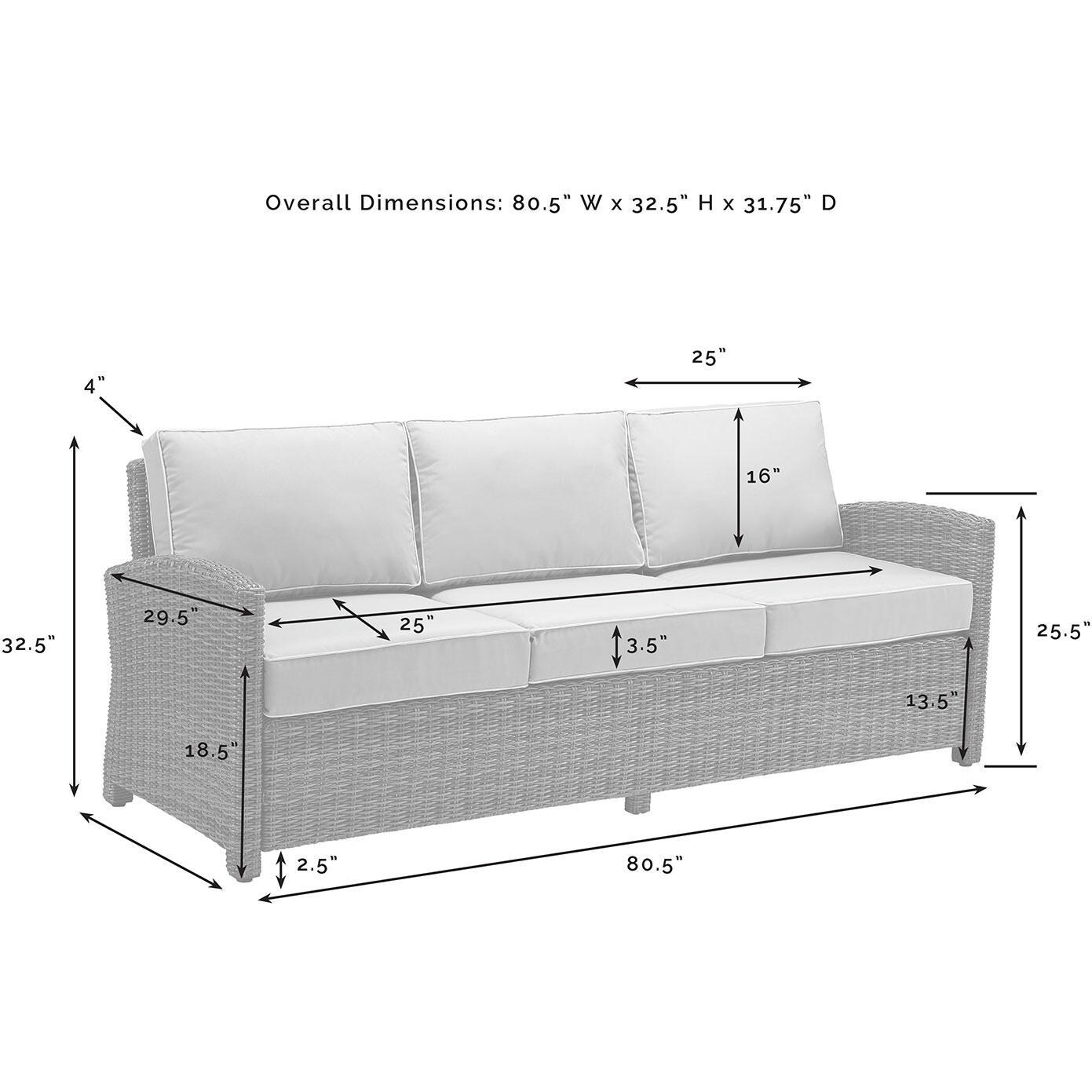 Ultimate Patio UP-92419WB-NV 3Pc Wicker Outdoor Sofa Patio Furniture Set in Navy - Sofa Dimensions - Diagram thumbnail