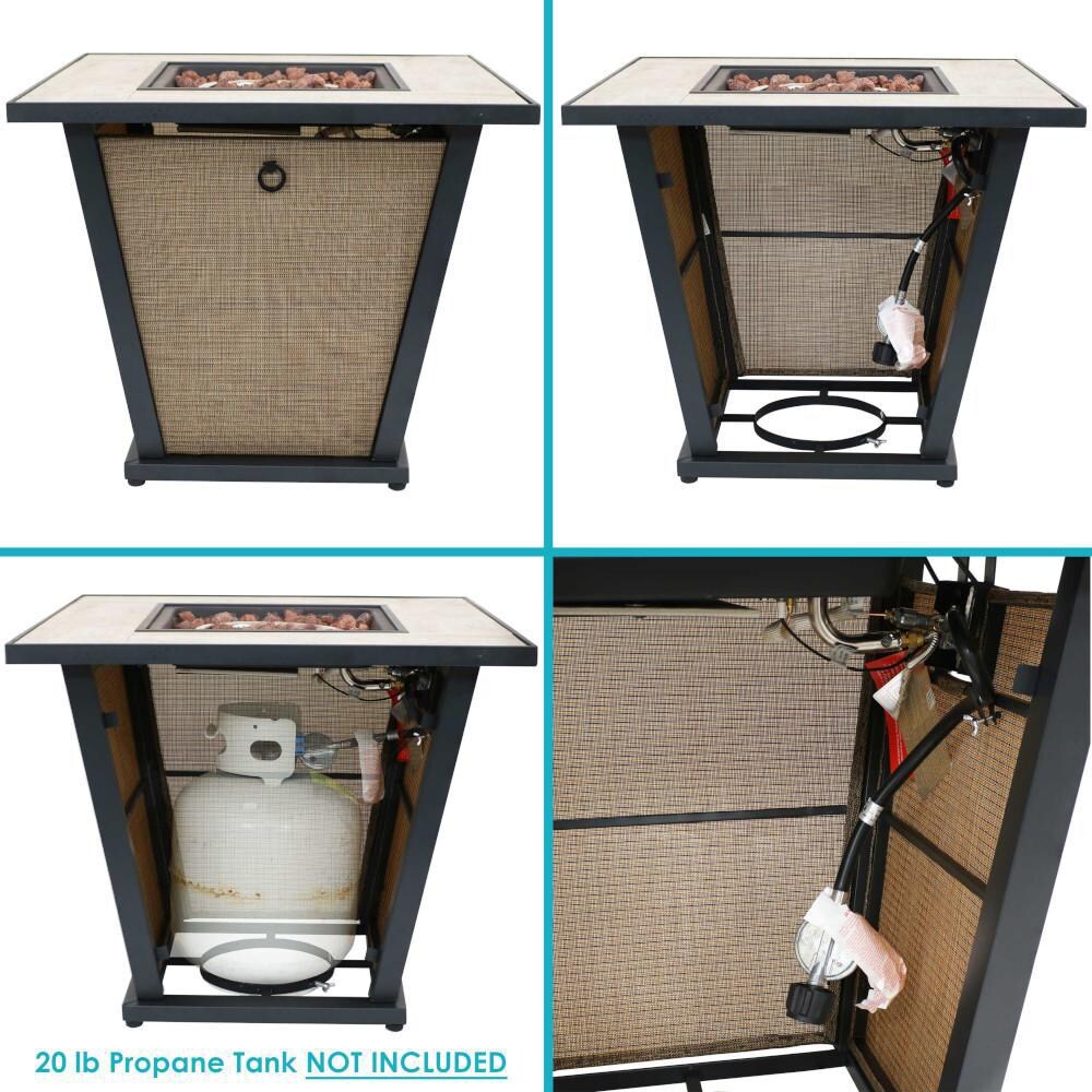 Ultimate Patio 28-Inch Square Propane Gas Fire Pit w/ Khaki Rafa Fabric - Tank Storage thumbnail