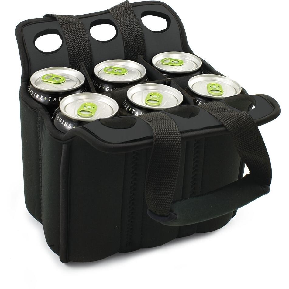 Picnic Time Six Pack Insulated Beverage Tote - Black - With Cans thumbnail
